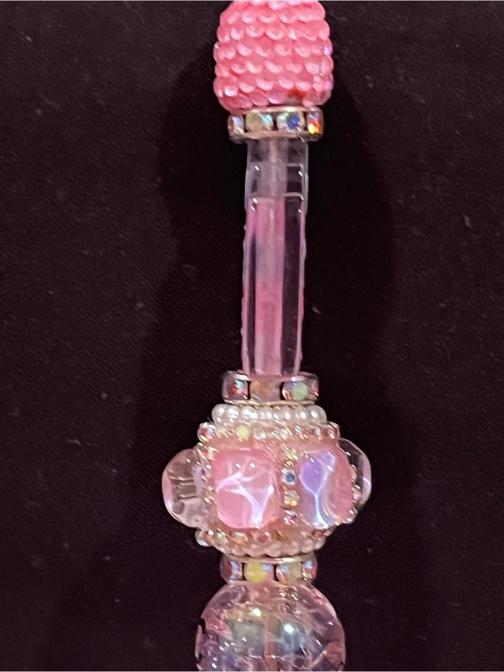 Pink designer inspired purfume bottle focal fancy beaded pen